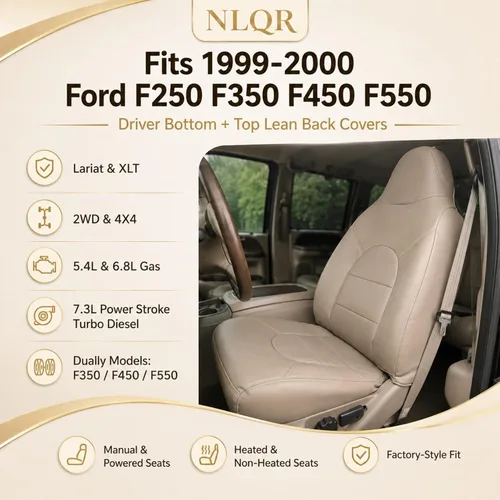 Miniatura 3 de NLQR Fundas de asiento de repuesto para parte inferior y superior del lado del conductor, cuero de microfibra marrón compatible con Ford F250 F350