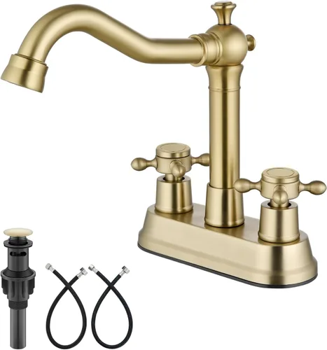 Miniatura 12 de Aolemi Juego central de 4 pulgadas, grifo vintage para lavabo de baño, 2 manijas cruzadas, lavabo para lavabo, 3 agujeros, incluye mangueras, grifo