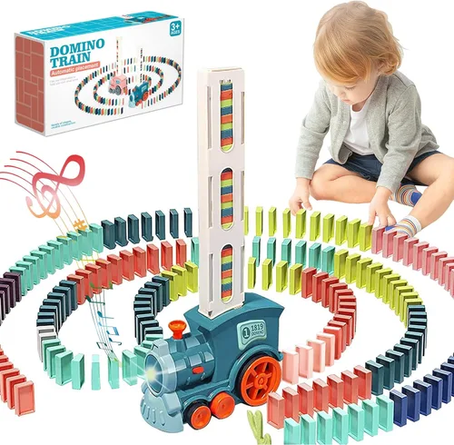 Juego de juguetes de tren de dominó para niños, bloques de dominó automáticos de construcción y apilamiento, juguetes creativos para niños,