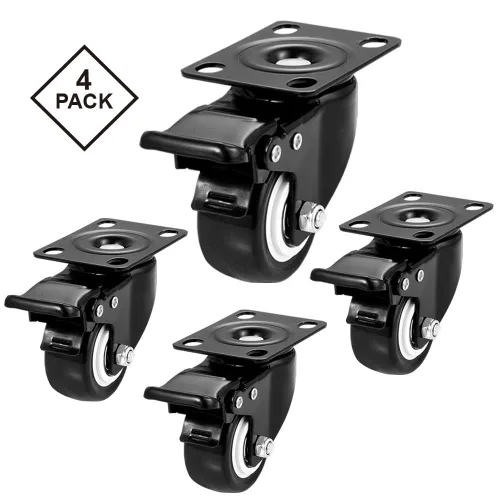 Miniatura 4 de Ruedas giratorias de 2 pulgadas con frenos, juego de 4 ruedas de bloqueo resistentes, ruedas negras que no se dañan para carrito de muebles de banco