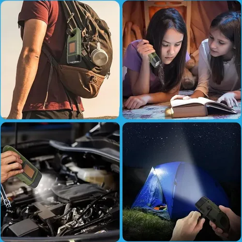 Miniatura 5 de Emblem OD linterna solar con manivela, linterna de emergencia recargable LED para supervivencia con dinamo, manivela y clip de mosquetón. Recargable