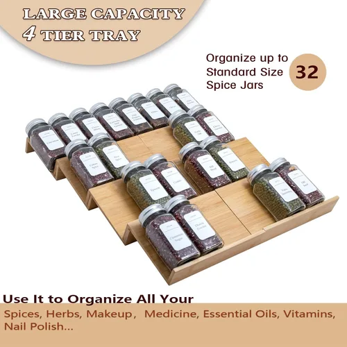 Miniatura 2 de Bamboo Spice Rack Drawer Organizer - 8 Pieces Set- 7" Wide Per Piece - Combine Pieces Into 14" Wide Rack (7" or 14")