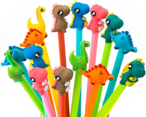 Bonitos bolígrafos de tinta negra de dinosaurio, divertidos bolígrafos de gel de escritura kawaii para suministros escolares de oficina, juego de 16