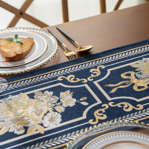 Miniatura 4 de Camino de mesa de lujo bordado, largo camino de mesa de comedor, elegante bufanda de jacquard con borlas múltiples para decoración de mesa