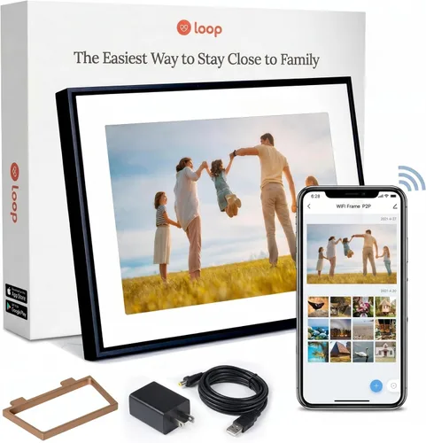 Loop Marco de fotos digital Wi-Fi con pantalla táctil, pantalla de 10 pulgadas, el único marco que ofrece fotos de mensajes de texto directamente al