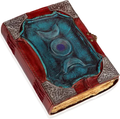 Miniatura 9 de Diario de cuero negro Lapiz 3 estilo vintage con luna en relieve Antiguo papel artesanal con borde de tocado de la época, diario de dibujo