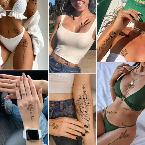 Miniatura 5 de CHARLENT Tatuajes temporales con palabras de flores para mujeres y niñas, de larga duración, impermeables, realistas, negros, sexis, tatuajes