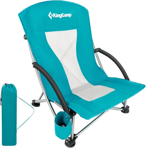 Miniatura 17 de KingCamp Paquete de 2 sillas de playa ligeras y plegables con respaldo alto con soporte para tazas, bolsa de almohada para acampar al aire libre