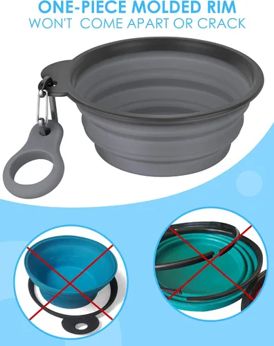 Miniatura 3 de Aonkey Tazones plegables para perros con portabotellas, paquete de 2 cuencos de agua para perros de viaje con mosquetón mejorado, borde moldeado