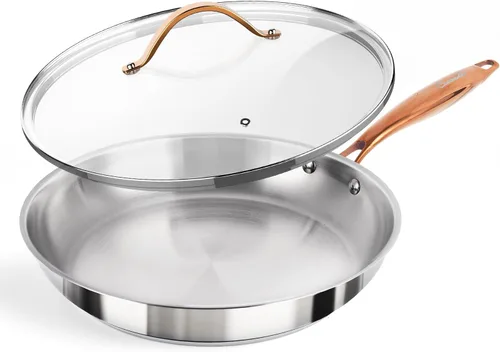 Miniatura 10 de ciwete Sartén de 9.5 pulgadas, sartén de acero inoxidable de tres capas mejorada, mango de latón que se mantiene fresco, sartén de acero inoxidable