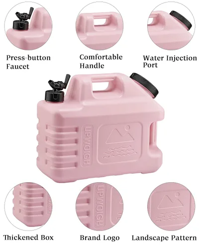Miniatura 6 de UPWOIGH Jarra de agua grande de 5 galones, recipiente de agua portátil a prueba de fugas rosa coral con espiga, talla frontal inspirada