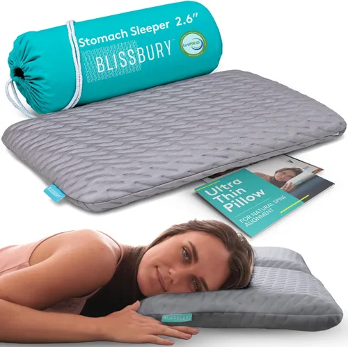 Miniatura 15 de BLISSBURY Almohada para dormir boca abajo - Almohada delgada de espuma viscoelástica para quienes duermen boca abajo Almohada ultra delgada