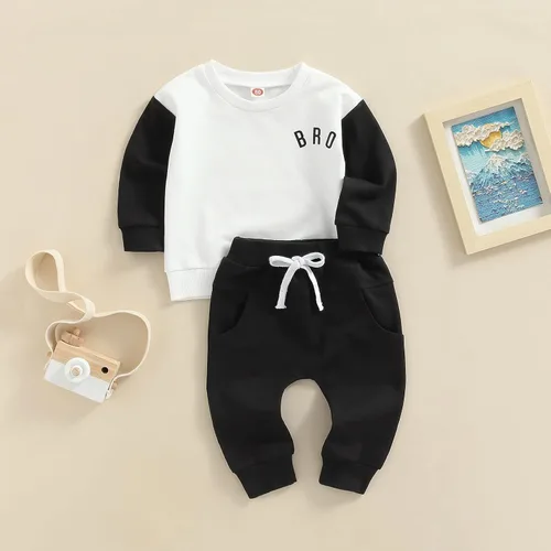 Miniatura 163 de Ropa de bebé niño 3 6 9 12 18 24M 3T Conjunto de pantalones con capucha patchwork sudadera con capucha pantalones de rayas traje de otoño invierno