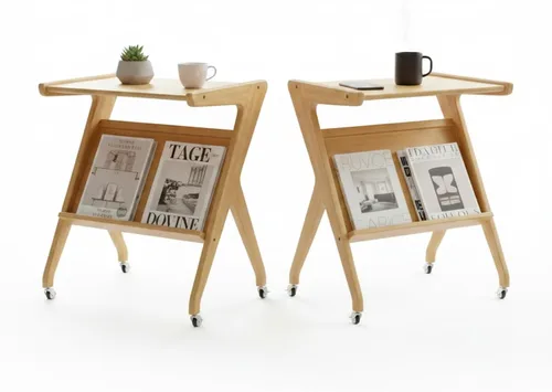 Miniatura 16 de ZIYOO Mesa auxiliar móvil de madera maciza de 3 niveles con ruedas, mesita de noche de madera, organizador de almacenamiento de diseño flotante