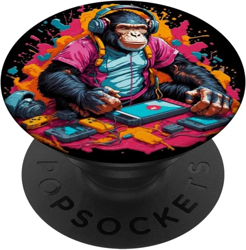 Retro Gaming Chimp: Chimpancé Gamer Chimpancé Chimpancé Controlador de juegos PopSockets intercambiables PopGrip