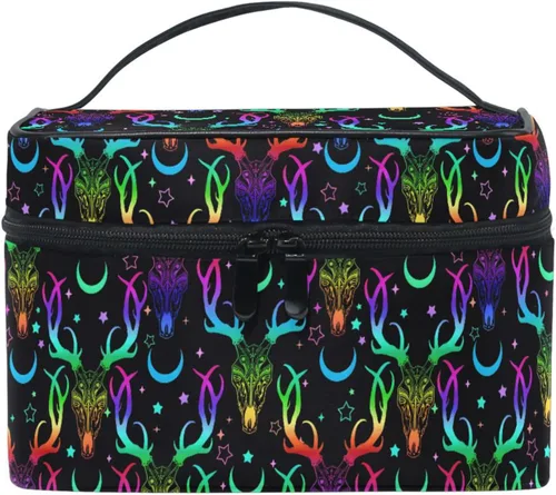 Miniatura 22 de Bolsa de Maquillaje, Estuche de Maquillaje Organizador de Viaje con Diseño de Calavera y Flores, Estuche de Cosméticos, Bolsas de Aseo para Niñas