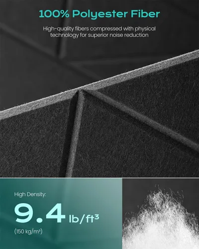 Miniatura 4 de Paquete de 12 paneles acústicos, paneles de pared con aislamiento de 12 x 12 x 0.4 pulgadas, paneles de espuma a prueba de sonido para pegar