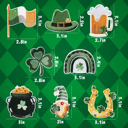 Miniatura 2 de 8 parches para planchar del día de San Patricio, trébol verde, trébol de la suerte, gnomo arco iris, para coser, apliques bordados, decoración