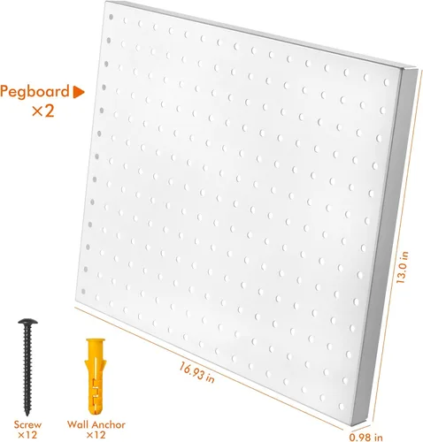Miniatura 2 de G.CORE Organizador de tablero de clavijas de metal resistente, juego de paneles de tablero de clavijas de acero para almacenamiento de pared, Blanco