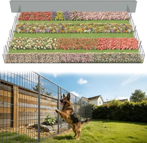 Miniatura 60 de FXW - Valla de jardín metálica y resistente para exteriores, barrera para perros y conejos, fácil instalación, negro, 24 pulgadas de alto x 29.6