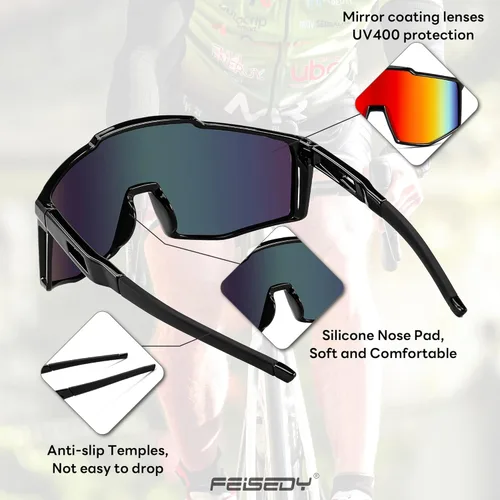 Miniatura 7 de FEISEDY Gafas de sol deportivas para jóvenes, adolescentes y adultos, gafas de sol para ciclismo, béisbol y tenis, gafas de sol para hombres y rojo