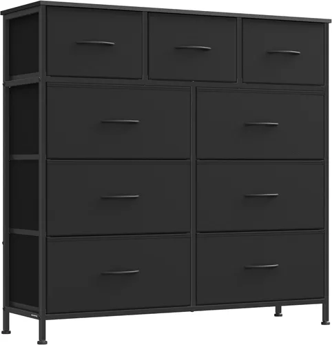 Miniatura 18 de SONGMICS Cómoda para dormitorio, cómoda, acero, MDF, 4 cajones de tela no tejida, unidad organizadora de almacenamiento, armario, entrada, negro