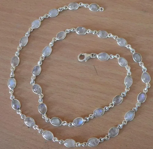 Miniatura 3 de Hermoso collar ovalado del aniversario de la boda de la piedra lunar del arco iris 925 joyería de la piedra preciosa, Plata esterlina, Piedra de luna
