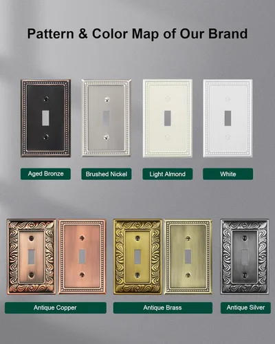 Miniatura 8 de Paquete de 4 placas de cubierta para interruptor de luz de palanca individual, cubiertas decorativas de perlas, placa de pared de metal almendra