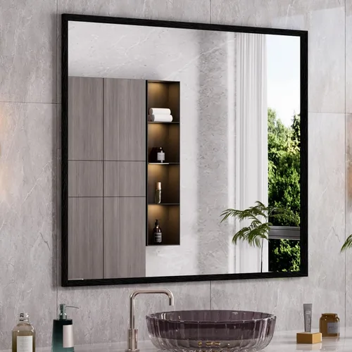 Miniatura 10 de WEER - Espejo de baño dorado, espejo de 40x32 pulgadas con marco de metal dorado cepillado, espejo de tocador de baño de oro para pared
