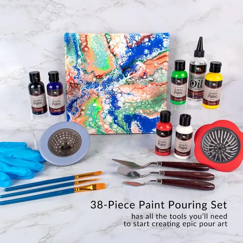 Miniatura 2 de WA Portman - Juego de 38 pinturas acrílicas listas para verter - 6 botellas de kits de pintura acrílica para adultos - Juegos completos de pintura