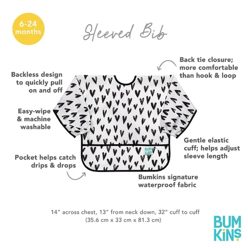 Miniatura 5 de Babero de manga Bumkins para niña o niño, bebé y niño pequeño de 6 a 24 meses, imprescindible para comer, alimentar, suministros de destete guiado