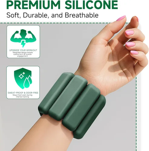 Miniatura 3 de Brazaletes con peso para muñeca y tobillo para mujeres de 1 libra cada uno (juego de 2) Pesas de entrenamiento para yoga, pilates y caminar Verde