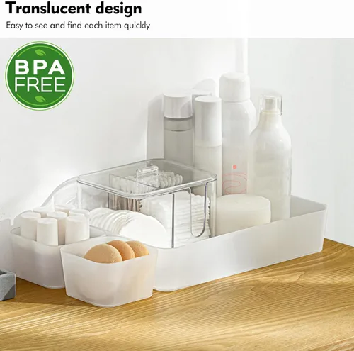 Miniatura 4 de Poeland Bandeja organizadora de cajones de 5 piezas, caja de almacenamiento para dormitorio, mesita de noche, cajón, tocador, baño, cajón de cocina
