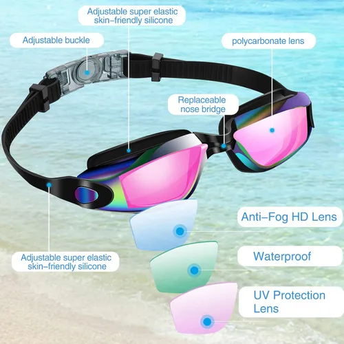 Miniatura 3 de Fabbay 8 gafas de natación sin fugas para niños y adultos, protección UV, gafas de natación impermeables con clip para la nariz