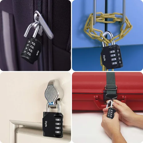 Miniatura 7 de Diyife - Paquete de 3 candados combinados para exteriores, 4 dígitos, impermeable, cierre de combinación de metal y acero plateado, para valla, Negro