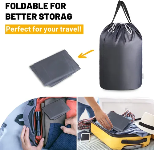 Miniatura 3 de MCleanPin Bolsas de lavandería lavables de 140 litros con asas, almacenamiento de ropa sucia para dormitorio universitario o viajes, forro de Gris
