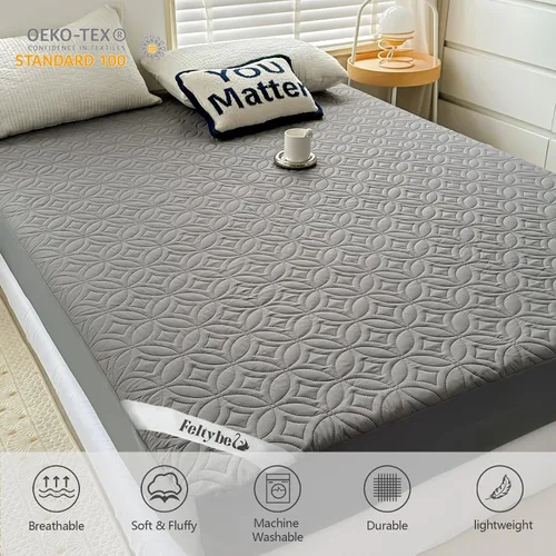 Miniatura 6 de FELTYBED Protector de colchón impermeable Twin de 39"x75", Funda de colchón suave Twin gris, Funda protectora acolchada de colchón transpirable
