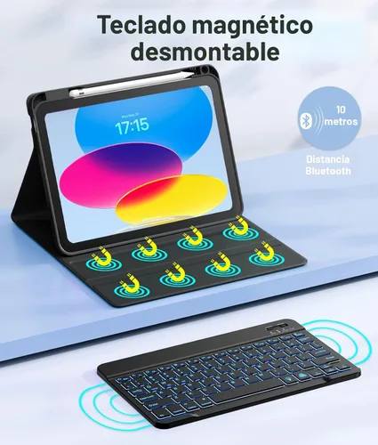 Miniatura 4 de Hamile Funda para iPad de 11ª y 10ª Generación con Teclado - Funda de Teclado Folio Inalámbrico Desmontable con Retroiluminación de 7