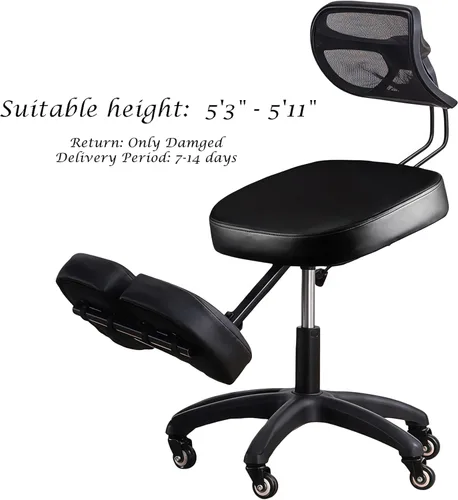 Miniatura 5 de Silla ergonómica ajustable con asiento y respaldo acolchados, silla de rodilla con corrección de postura para escritorio de oficina, cómoda