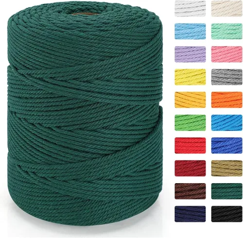 Miniatura 19 de Cordón de macramé de 0.157 in x 328 yardas Cuerda de macramé 100% algodón natural Cuerda de algodón trenzado de 4 hebras para manualidades, Caqui