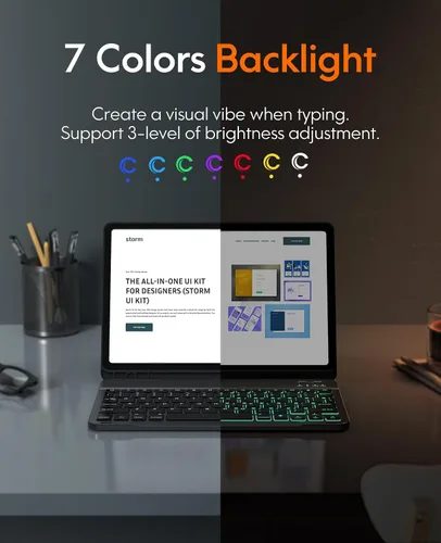Miniatura 4 de CHESONA Funda para Samsung Galaxy Tab S9 Fe con teclado, retroiluminación de 7 colores, teclado magnético desmontable y soporte para S Pen, funda