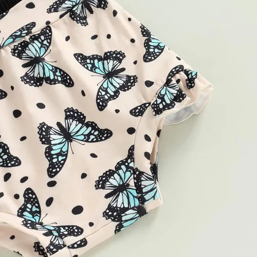 Miniatura 159 de TheFound Trajes de verano para niñas pequeñas, sin mangas, de punto acanalado, halter, pantalones cortos, ropa para recién nacidos, conjunto de 3