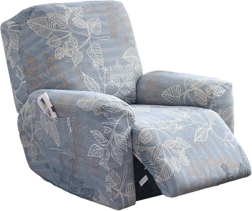 Miniatura 20 de CRFATOP Funda para sillón reclinable con estampado floral con bolsillos, funda única para sillón reclinable, 4 piezas, funda para sillón reclinable