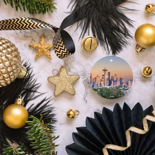 Miniatura 6 de Adornos de Navidad de Seattle Washington City Souvenir, adornos colgantes para árbol de Navidad, recuerdo de cerámica