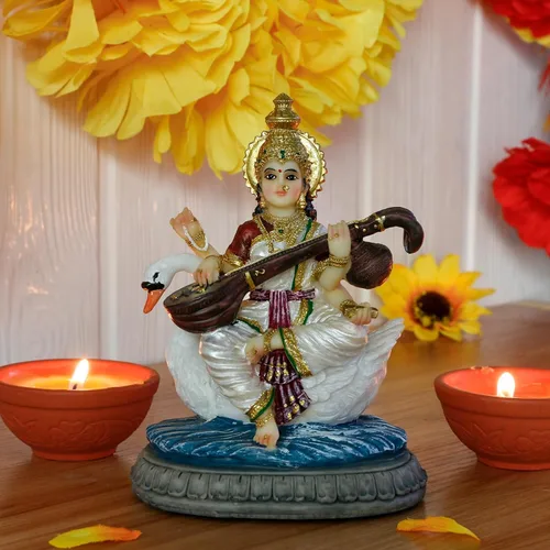 Miniatura 3 de alikiki Estatua de Saraswati de 5.5 pulgadas de alto Saraswati Puja Diwali Regalos Pooja Vasant Panchami Casa Oficina Templo Mandir Altar Yoga
