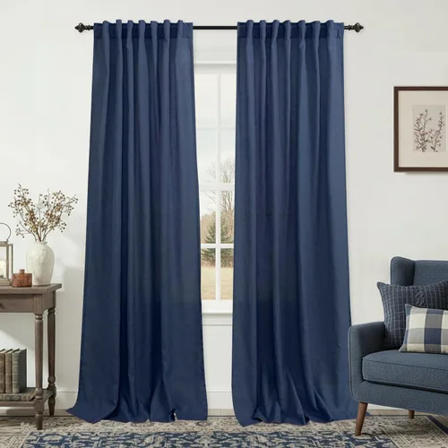 KOUFALL Cortinas de lino azul marino de 84 pulgadas de largo, cortinas transparentes azul oscuro para sala de estar y dormitorio, medianoche