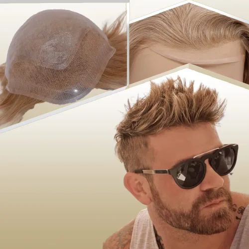Peluca de cabello humano europeo de repuesto para hombre, encaje suizo frontal, 0.003 in, piel fina, poliuretano, con bucle, 10 x 8 pulgadas, color