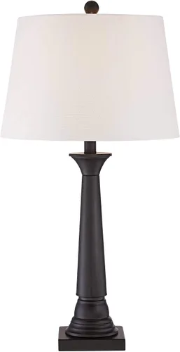 Miniatura 6 de 360 Lighting Dolbey - Juego de 2 lámparas de mesa rústicas de granja de 28 pulgadas de alto, columna cónica de bronce profundo, pantalla de tambor