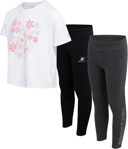 Miniatura 14 de New Balance Conjunto de leggings para niñas, camisa de manga corta de 3 piezas y leggings para niñas, pantalones de yoga para entrenamiento