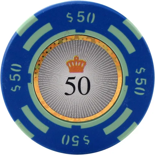 Versa Games Crown Casino - Fichas de póquer de arcilla en 0.48 oz de peso, paquete de 50 (colores a elegir) (azul)